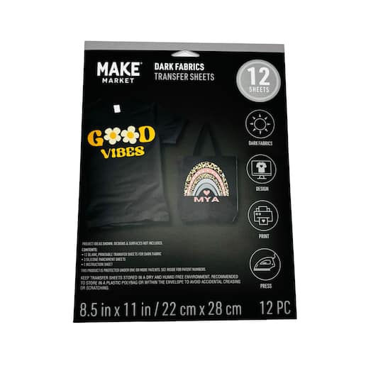6 Packs: 12 ct. (72 total) 8.5" x 11" Dark Fabric Transfer Sheets by Make Market®